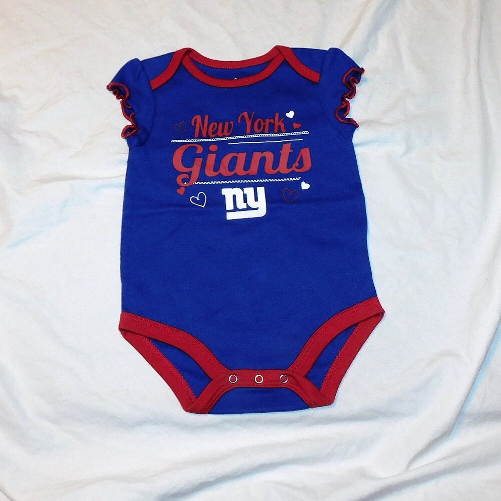 Baby Girl New York Giants 12 Months One Piece Hearts NFL Football NY Blue NEW